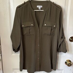 Calvin Klein Olive Button-Up Blouse